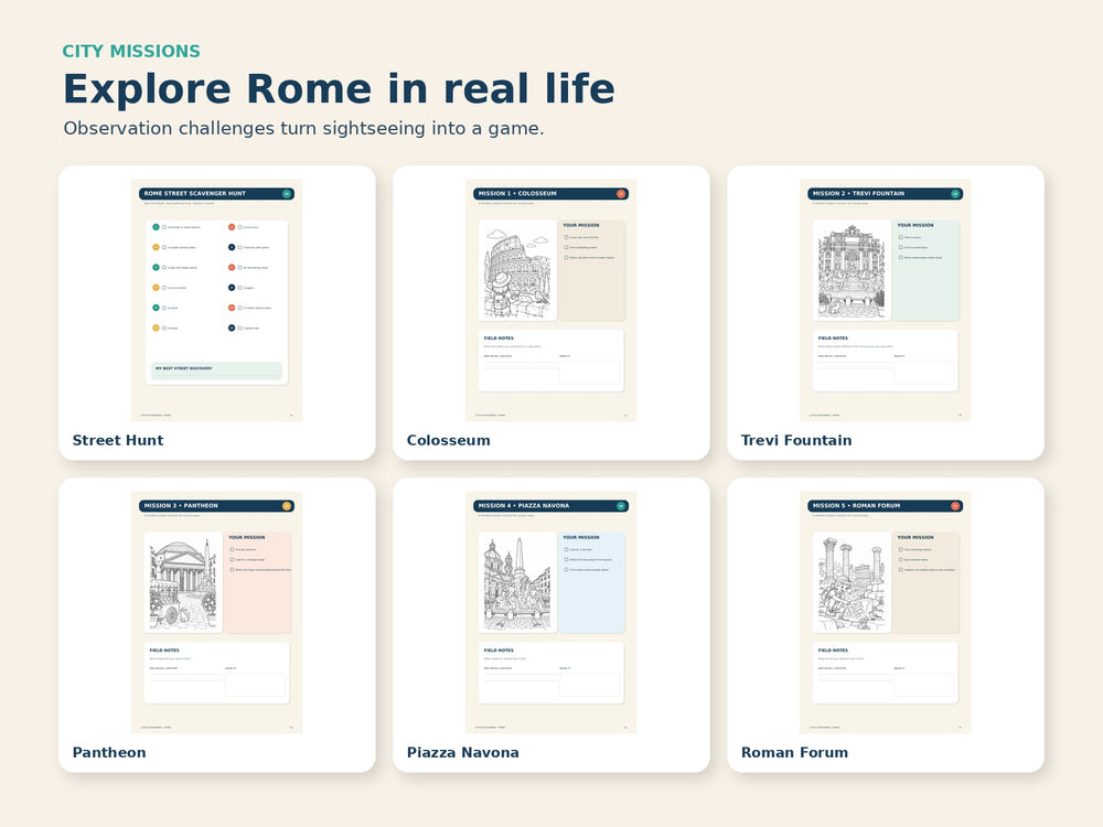 Rome Activity Book - city mission pages