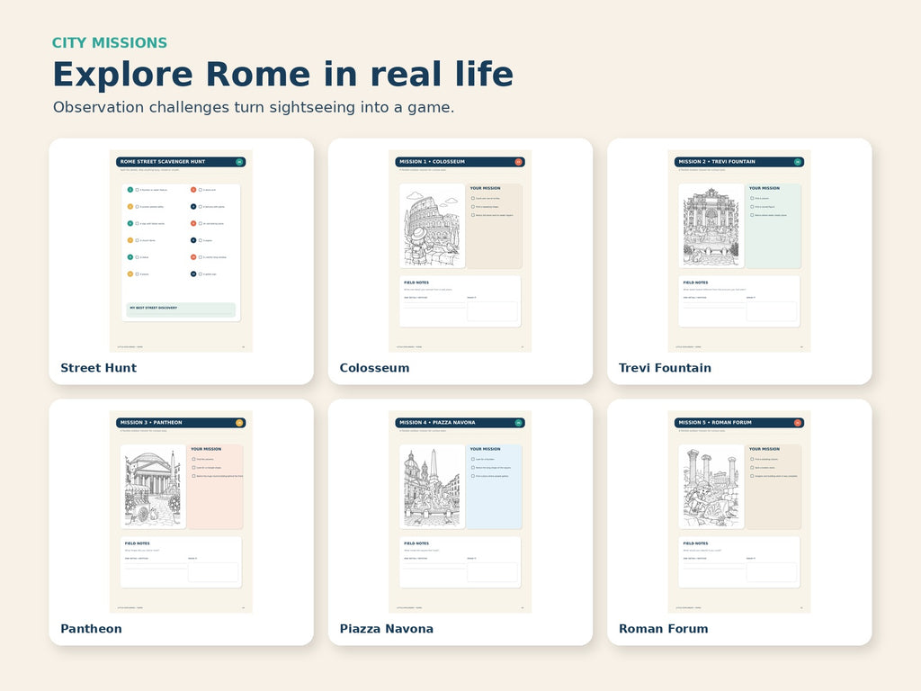Rome Activity Book - city mission pages
